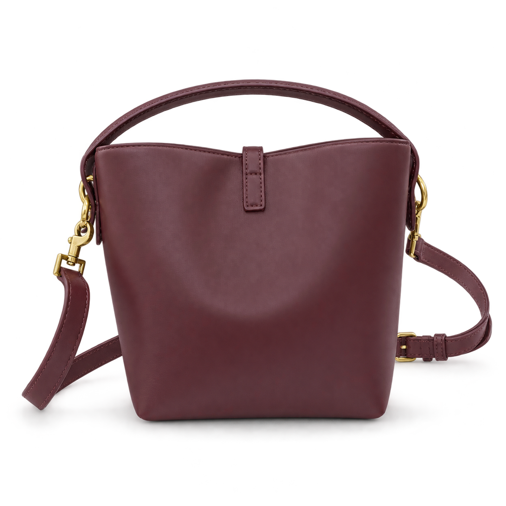 YSL Saint Laurent Le Petit Suzanne Bucket Bag in Burgundy Smooth Leather