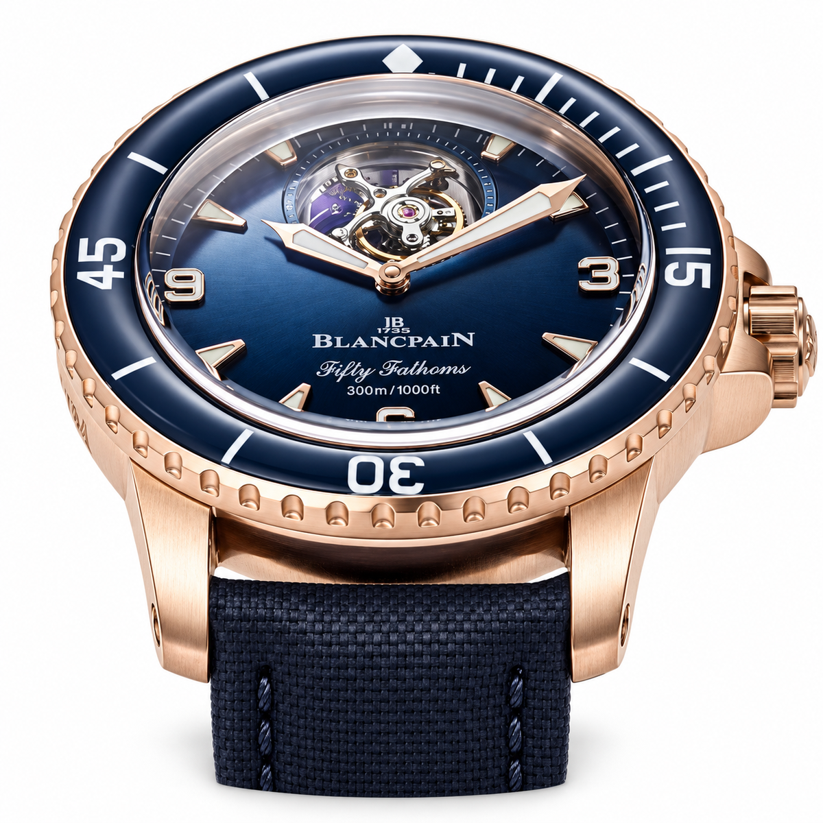 Blancpain Fifty Fathoms Tourbillon Rose Gold Blue Dial Watch