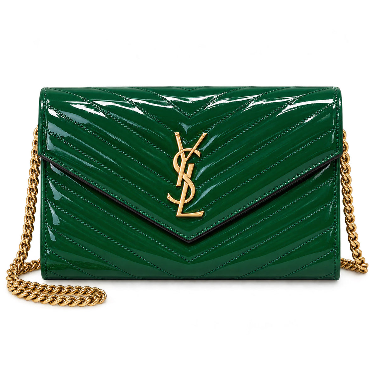 Saint Laurent Monogram Envelope Bag – Green Patent