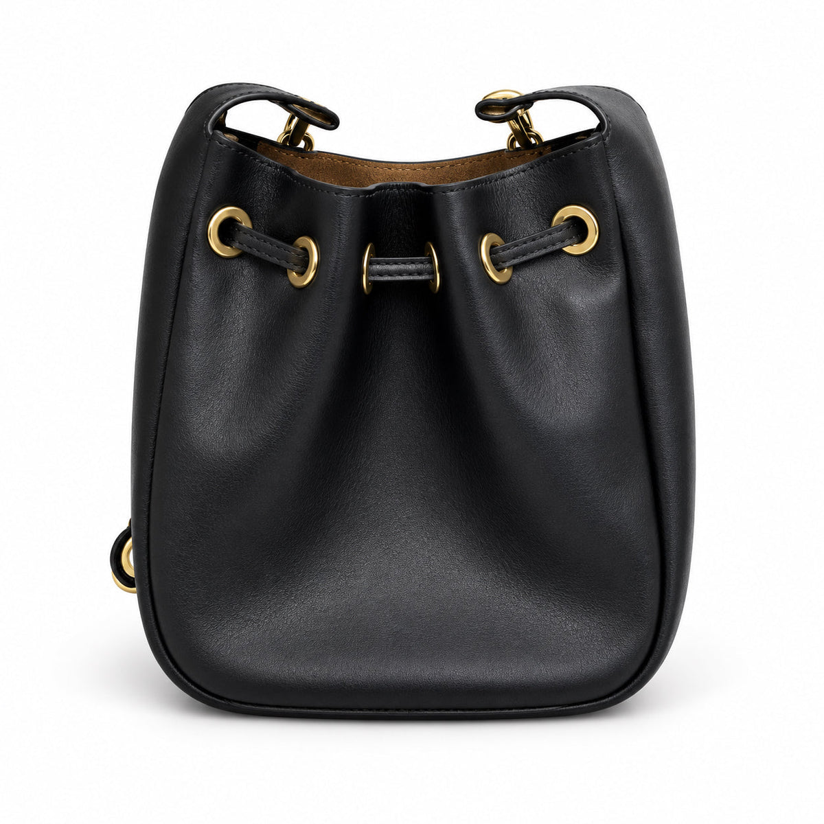 YSL Paris Drawstring Leather Bucket Bag Black