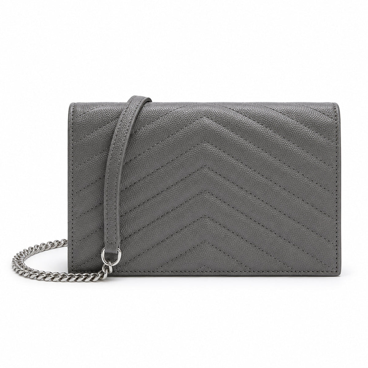 YSL Saint Laurent Envelope Chain Wallet in Grey Matelassé Leather with Silver Hardware
