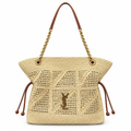 YSL Saint Laurent Bougeoir Tote in Natural Raffia and Tan Leather