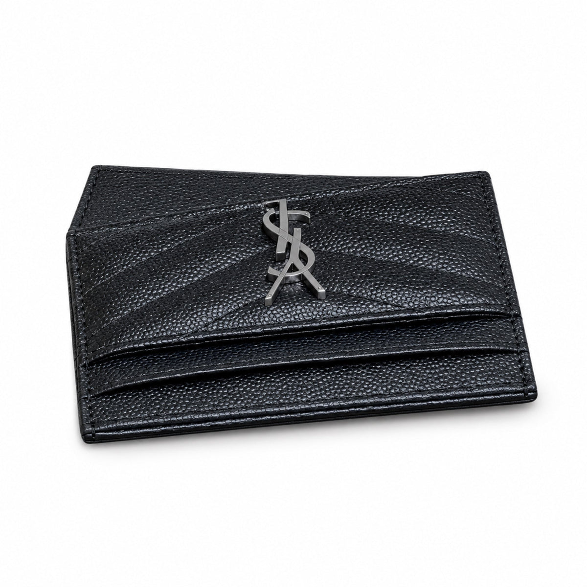 YSL Cassandre Card Holder – Black Grain Leather