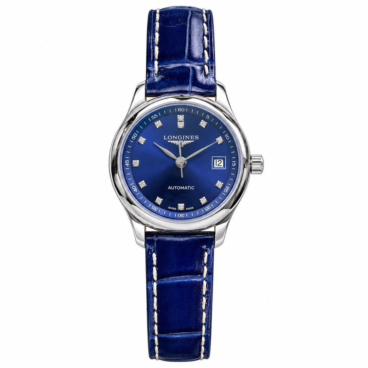Longines Master Collection Blue Diamond Dial Blue Leather Ladies Watch
