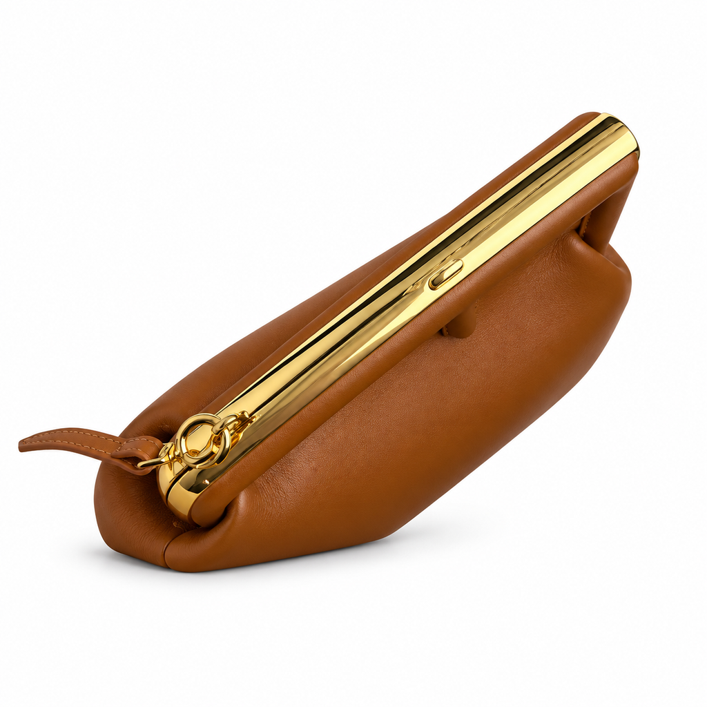 Fendi First Sight Clutch – Cognac Nappa Leather Gold Tube Clasp