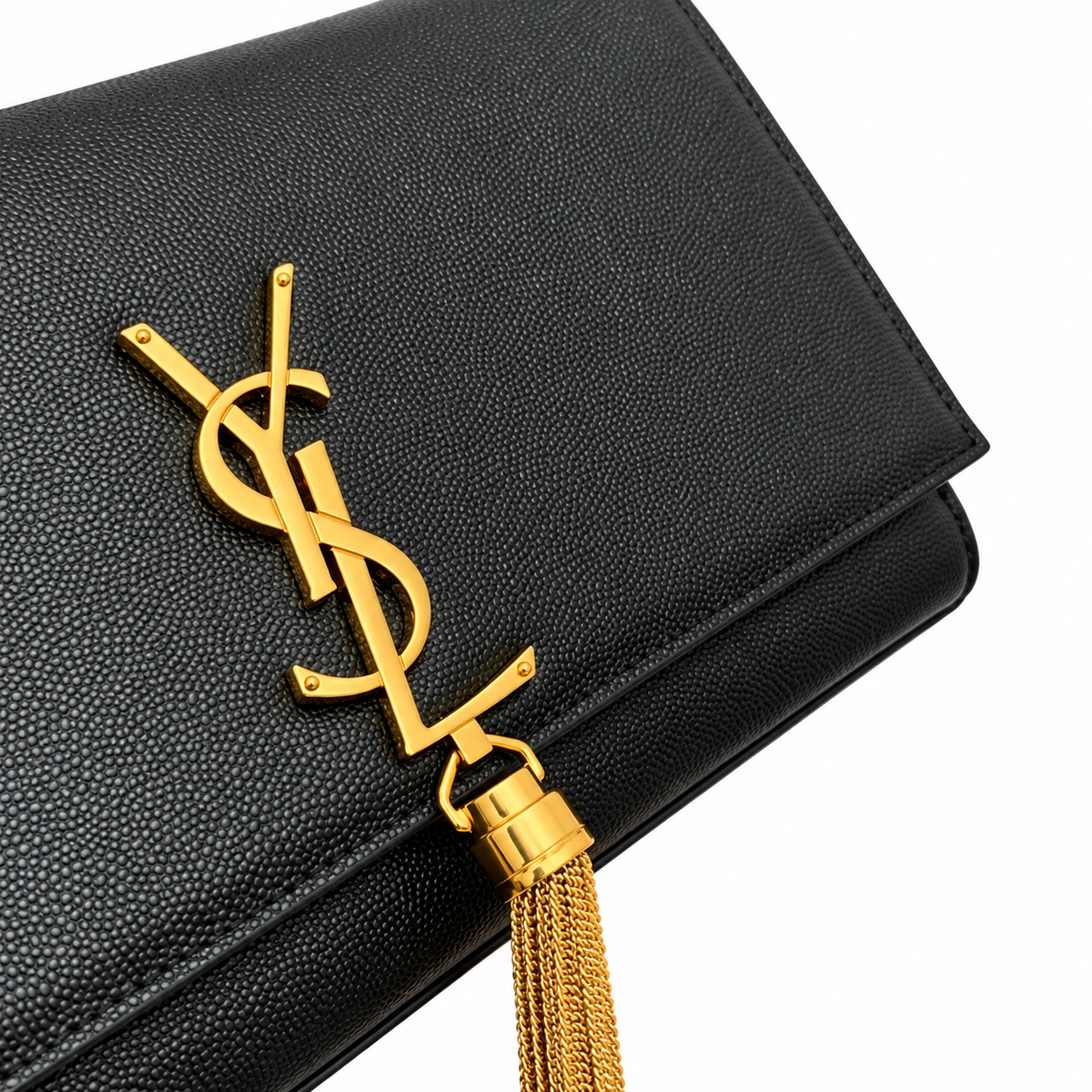 YSL Saint Laurent Kate Chain Bag in Black Grained Leather with Tassel