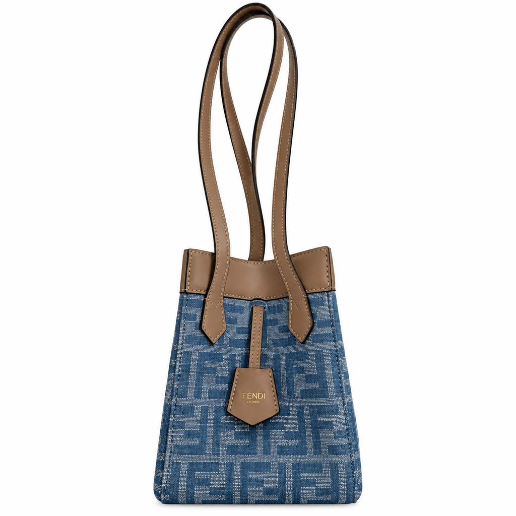 Fendi FF Elongated Shoulder Bag – Jacquard Canvas & Leather Trim, Flap Closure, 27cm