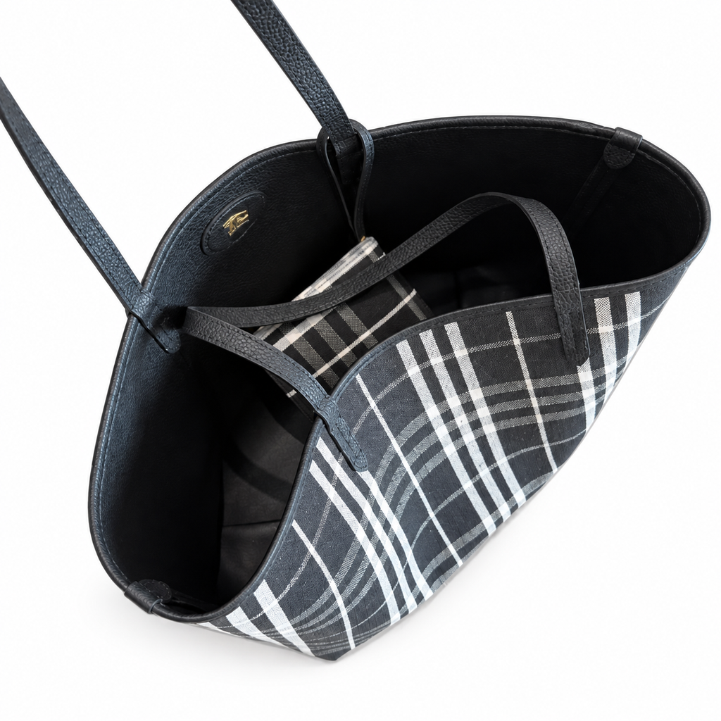 Burberry Monochrome Check Tote with Zip Pouch