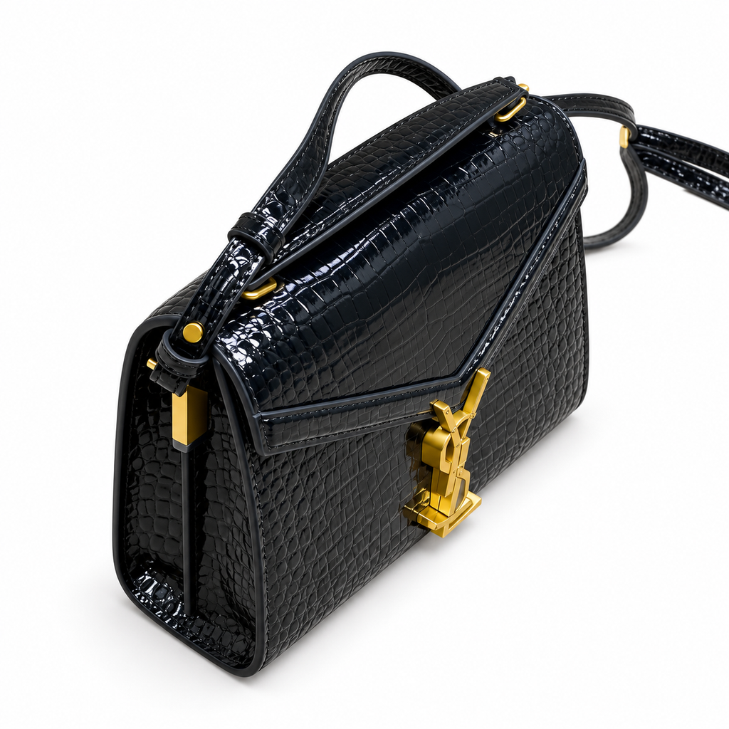 YSL Cassandra Bag – Black Croc Patent Leather