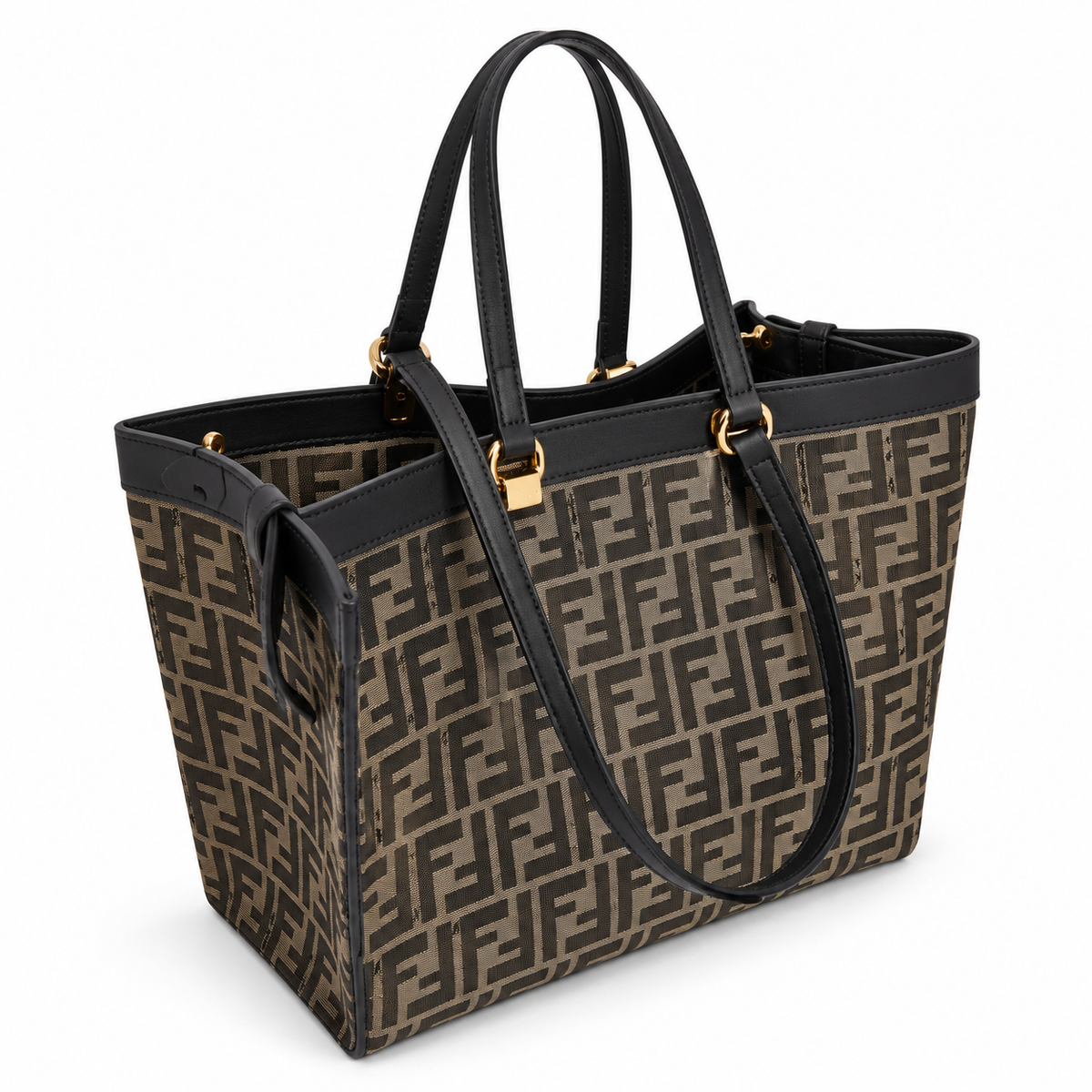 Fendi FF Jacquard Tote Bag – Black Calfskin Trim Gold Hardware