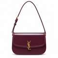 Saint Laurent Solferino Medium flap shoulder bag in burgundy box calfskin leather with antique gold YSL monogram and slim adjustable strap