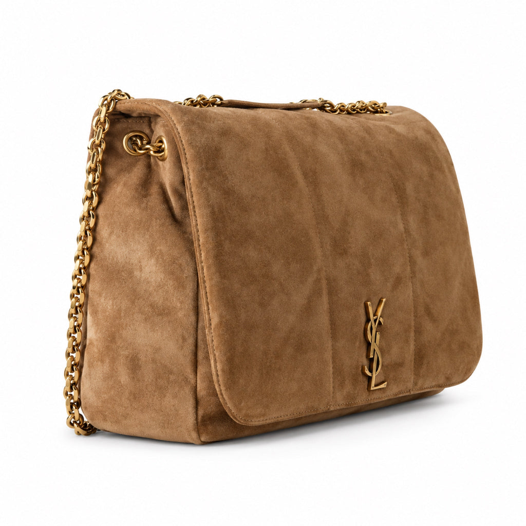 YSL Jamie Quilted Suede Flap Shoulder Bag Camel