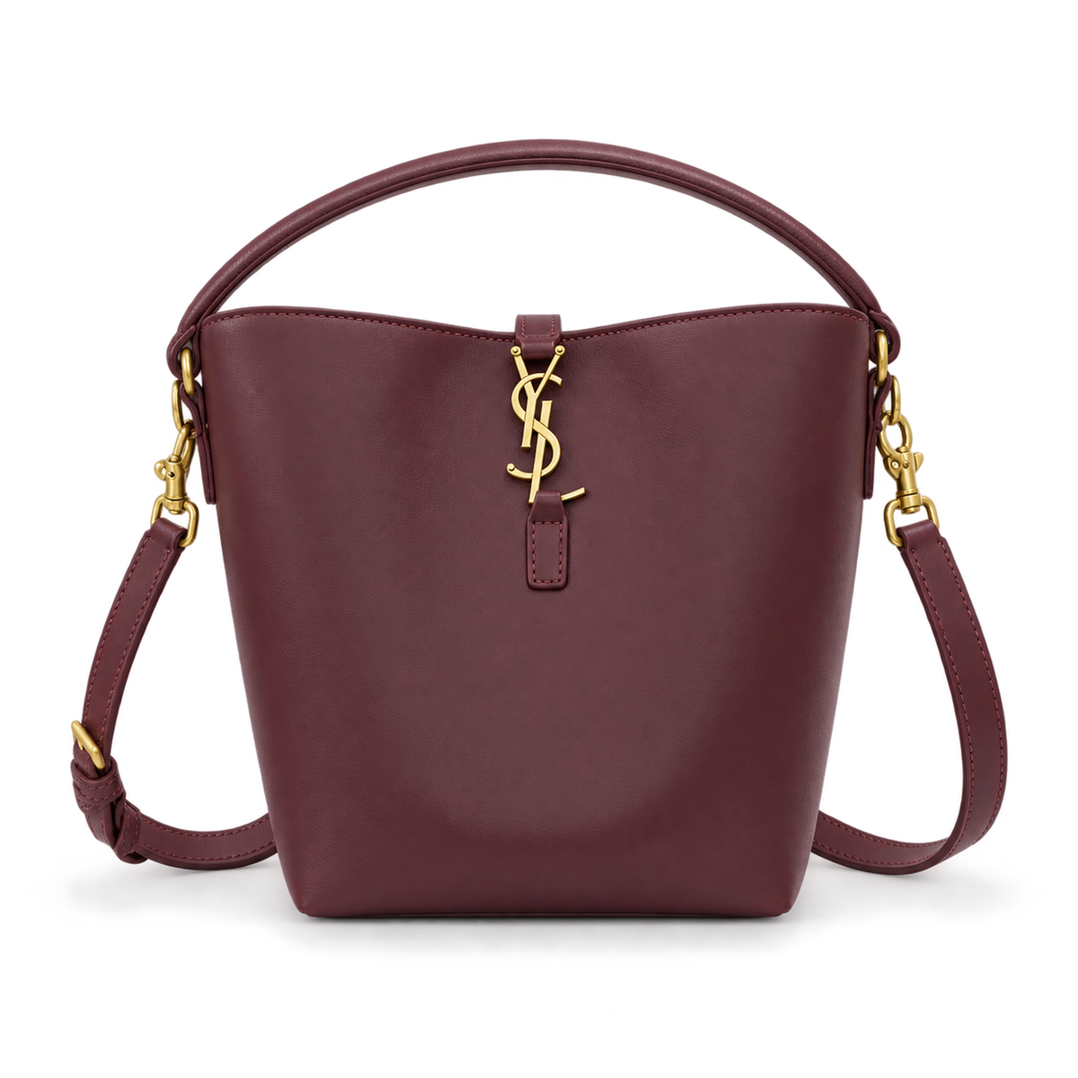 YSL Saint Laurent Le Petit Suzanne Bucket Bag in Burgundy Smooth Leather
