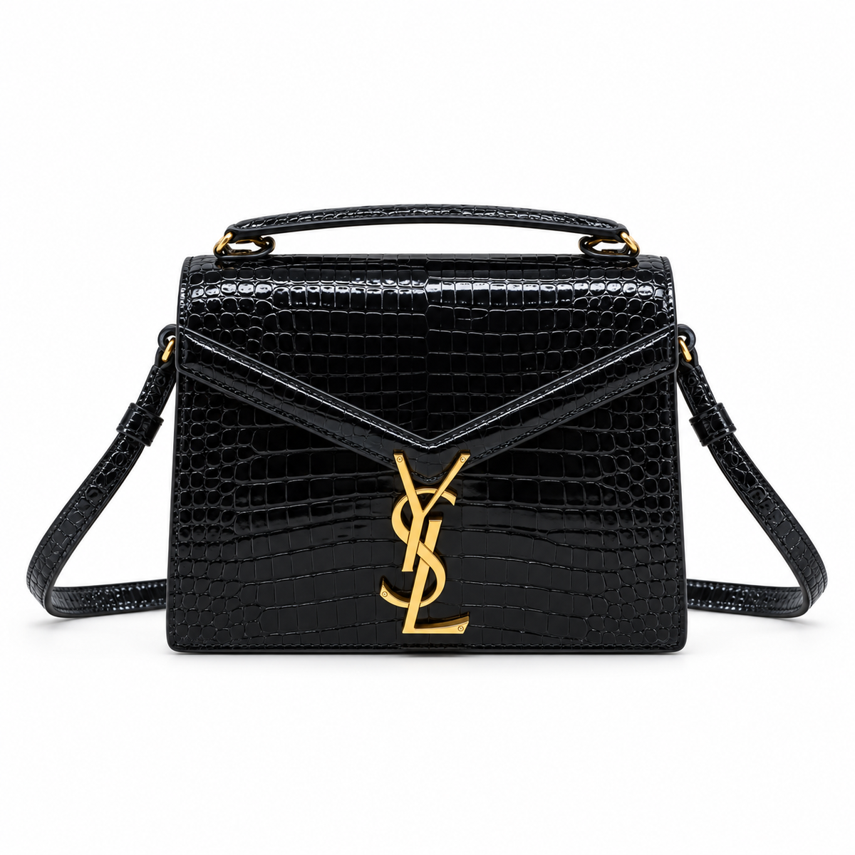 YSL Cassandra Bag – Black Croc Patent Leather