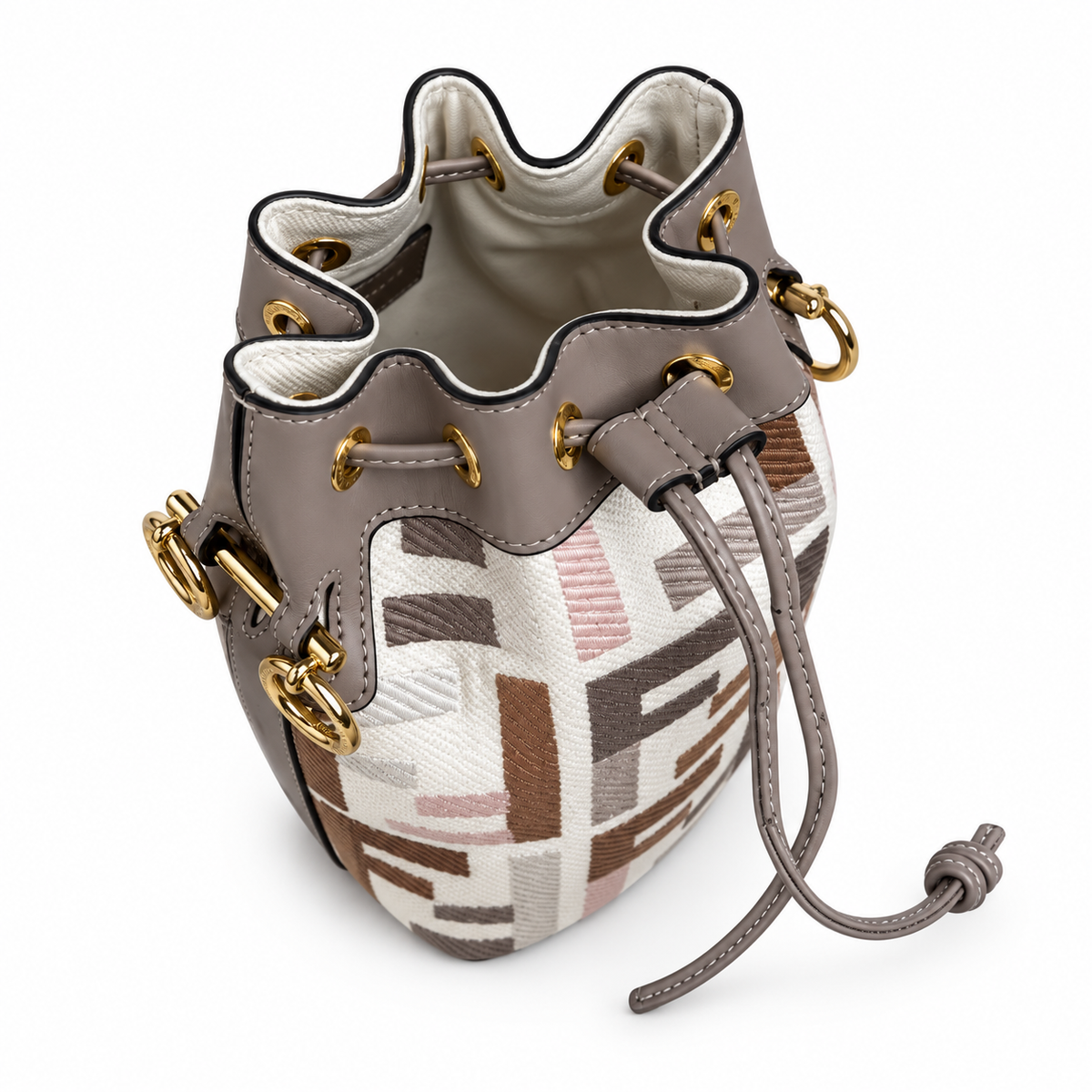 Fendi FF Mini Top Handle Bag – Jacquard Canvas & Leather Trim, Flap Closure, 12cm