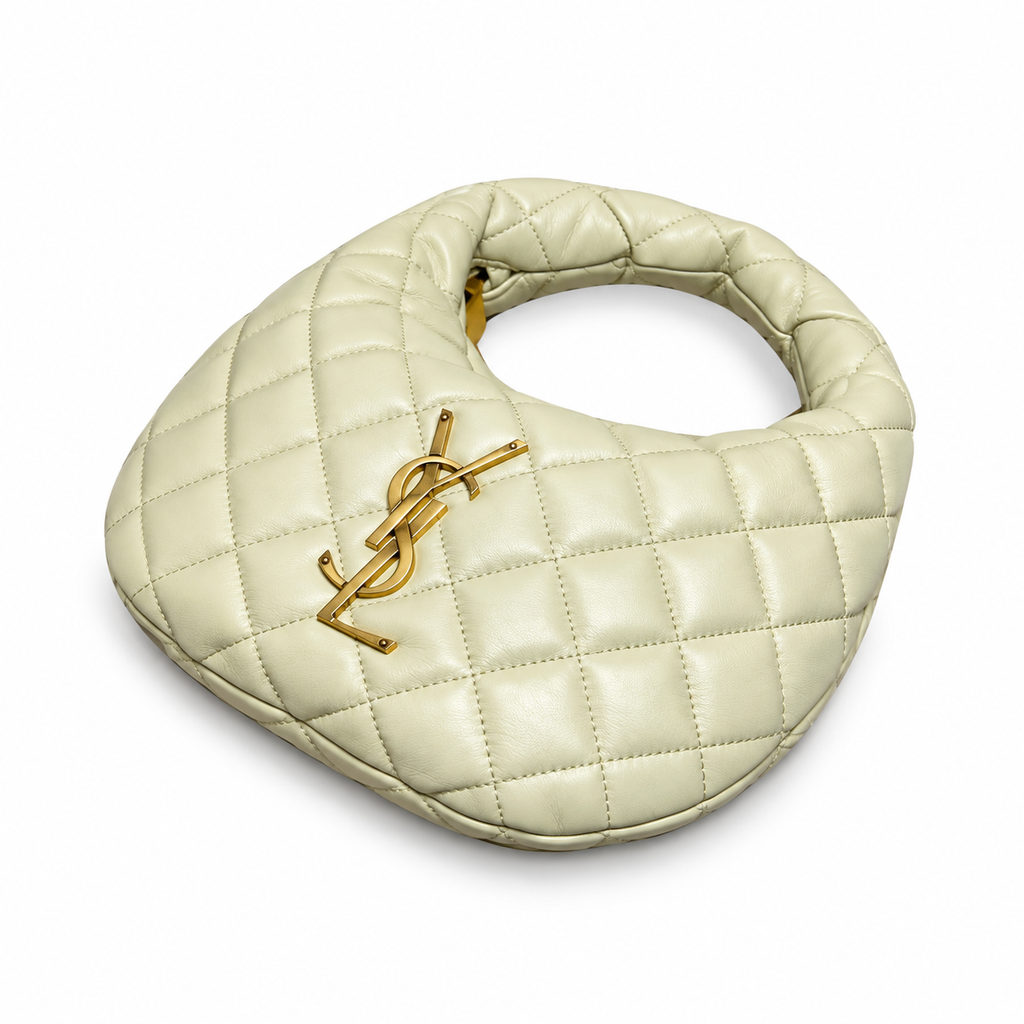 YSL Saint Laurent Quilted Leather Hobo Bag Ivory