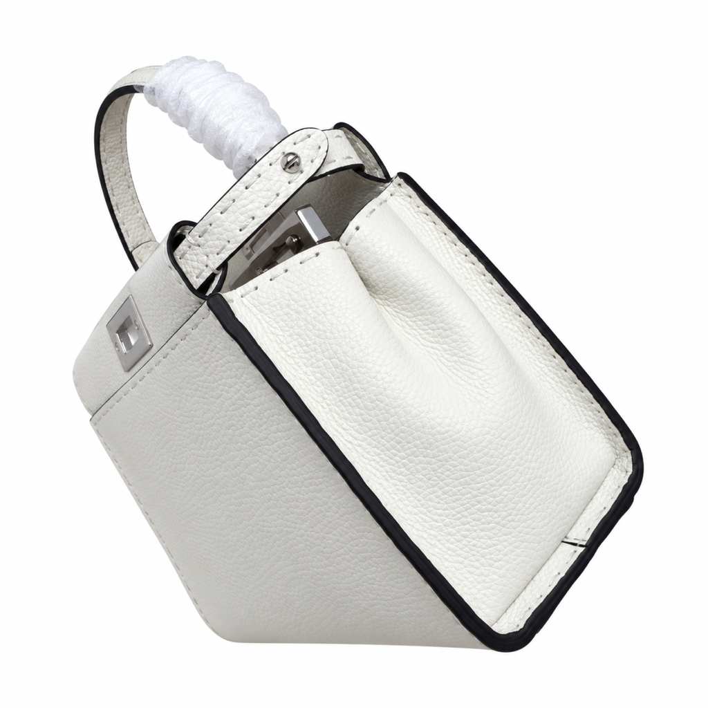 Fendi FF Structured Shoulder Bag – Jacquard Canvas & Leather Trim, Flap Closure, 23cm