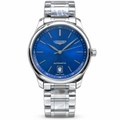Longines Master Collection deep blue sunburst dial large date peripheral minute track stainless steel bracelet automatic dress watch