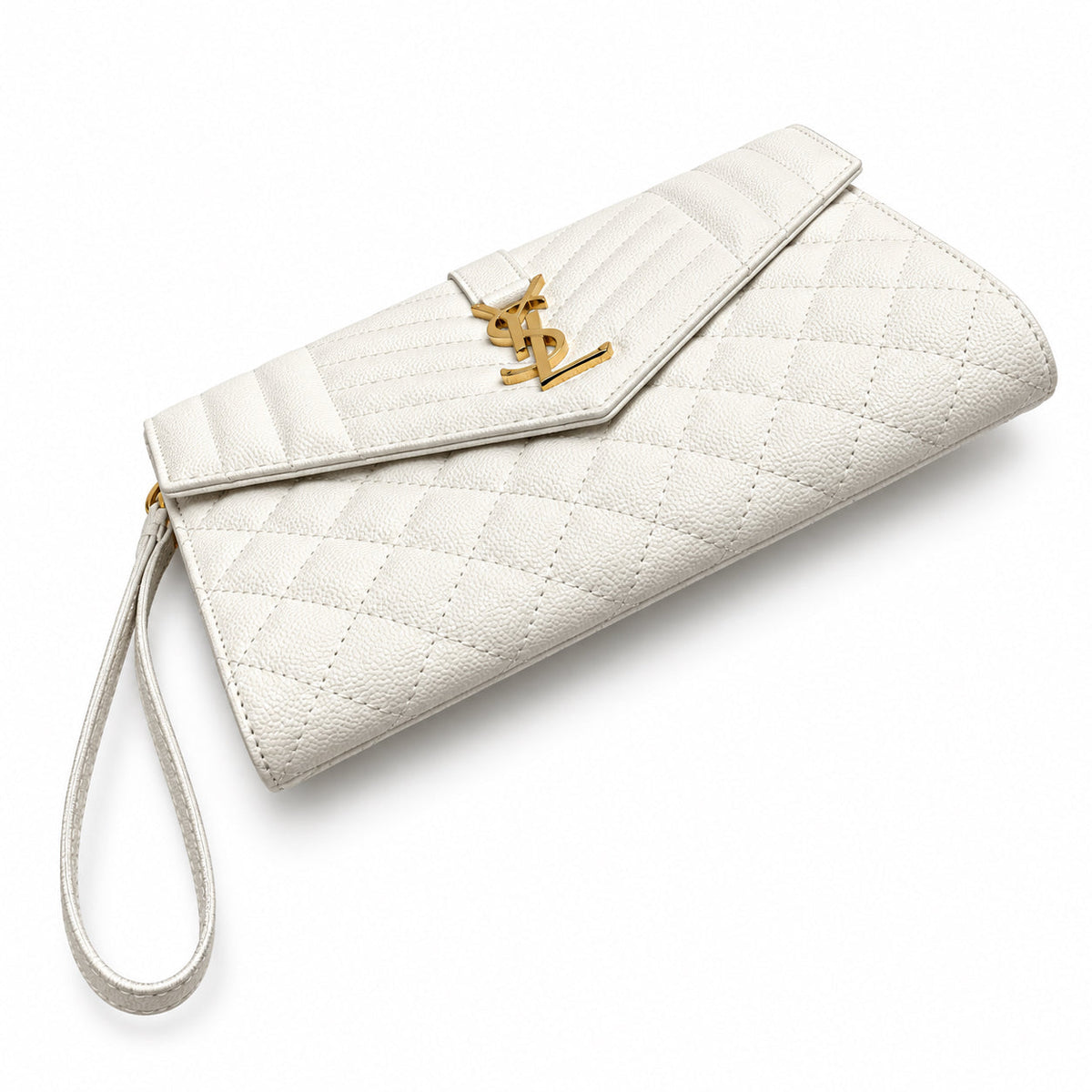 YSL Saint Laurent Envelope Clutch in White Quilted Leather