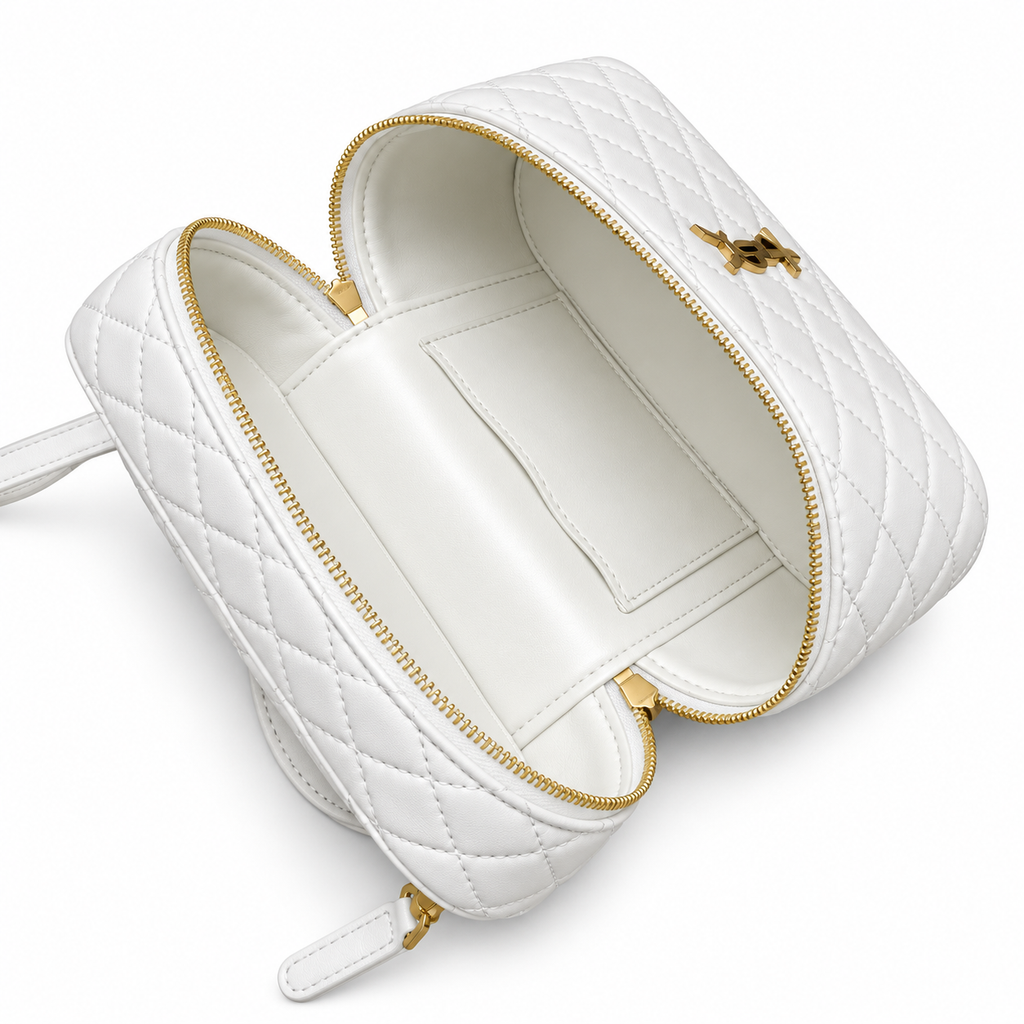 YSL Saint Laurent Quilted Vanity Case Bag White