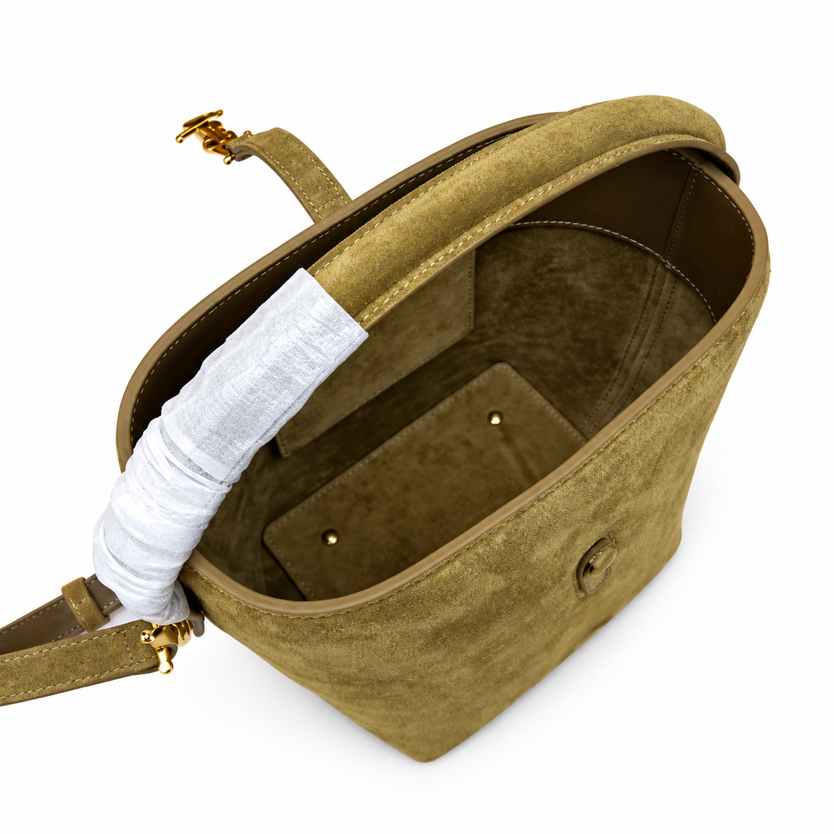 YSL Saint Laurent Suzanne Bucket Bag in Olive Suede