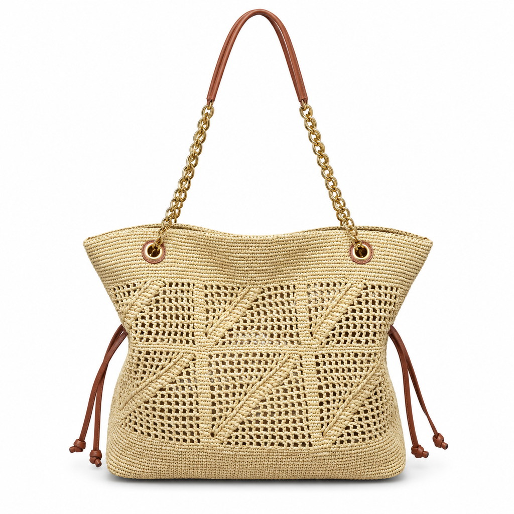 YSL Saint Laurent Bougeoir Tote in Natural Raffia and Tan Leather