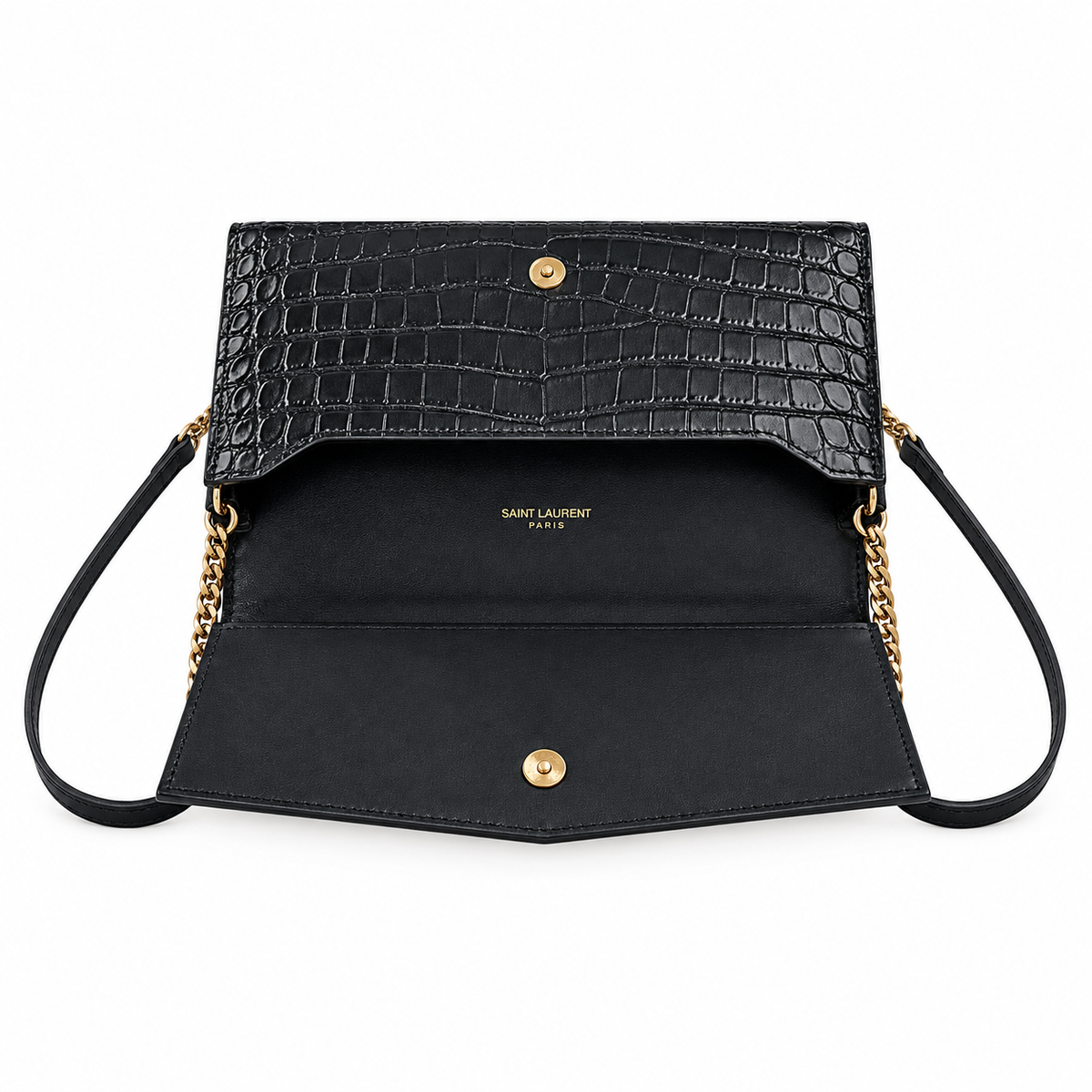Saint Laurent Kate Medium Chain Bag in Black Croc