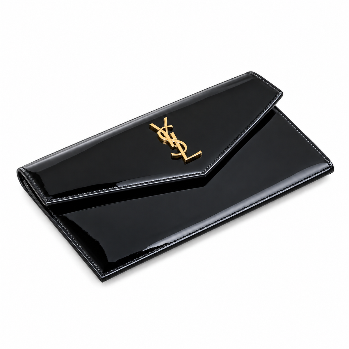 YSL Saint Laurent Cassandre Envelope Clutch in Black Patent Leather