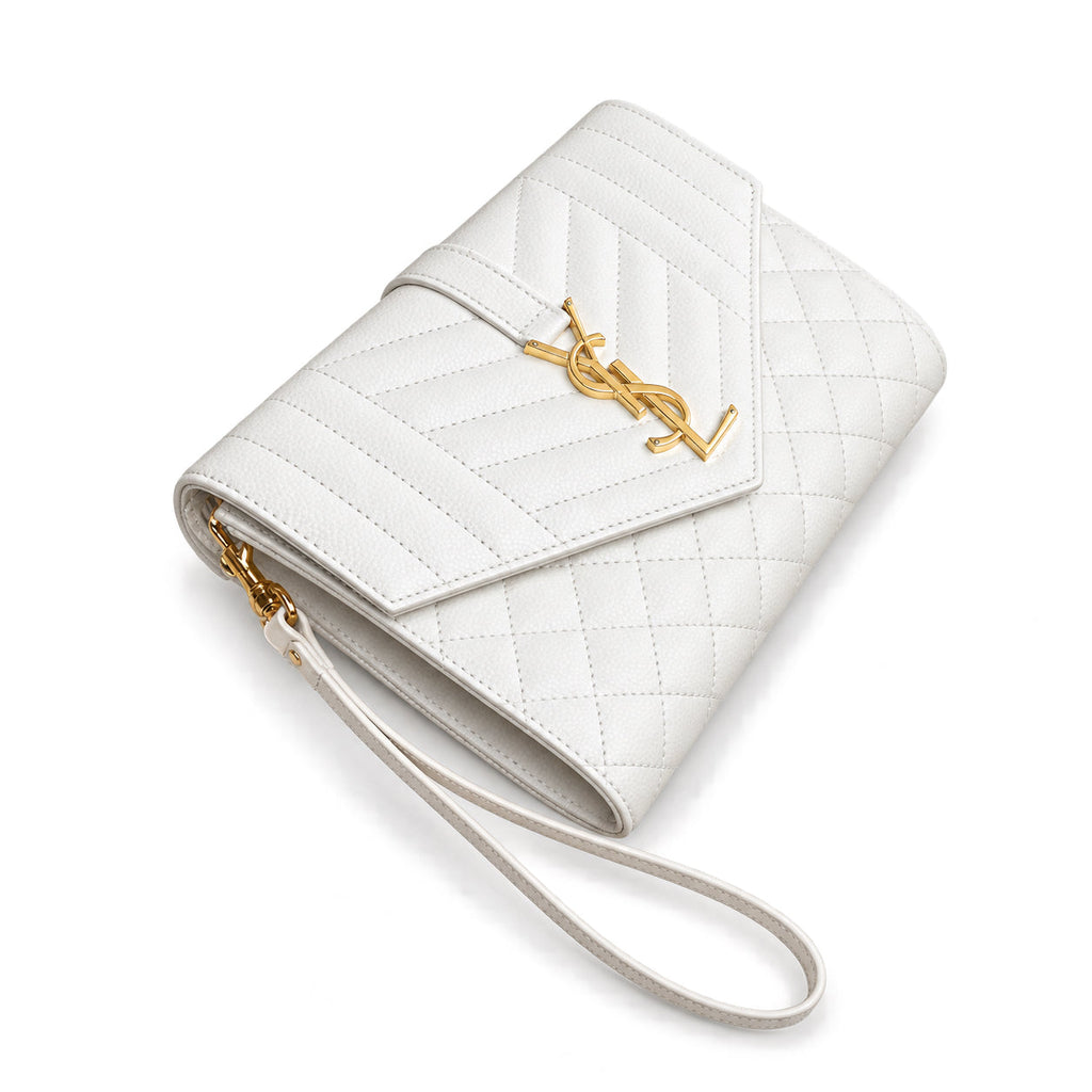 YSL Saint Laurent Envelope Clutch in White Quilted Leather