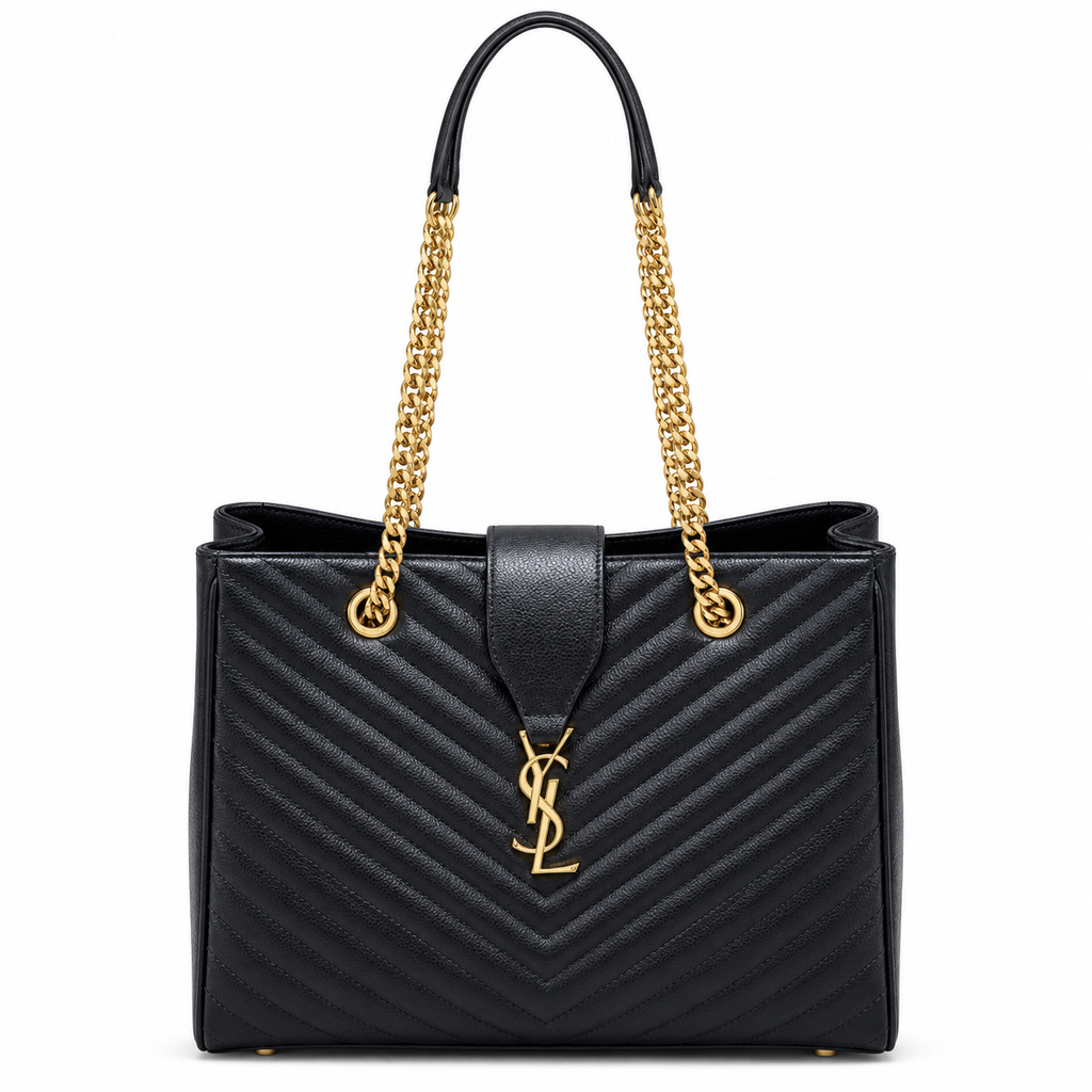 YSL Cassandre Tote Bag – Black Chevron Leather