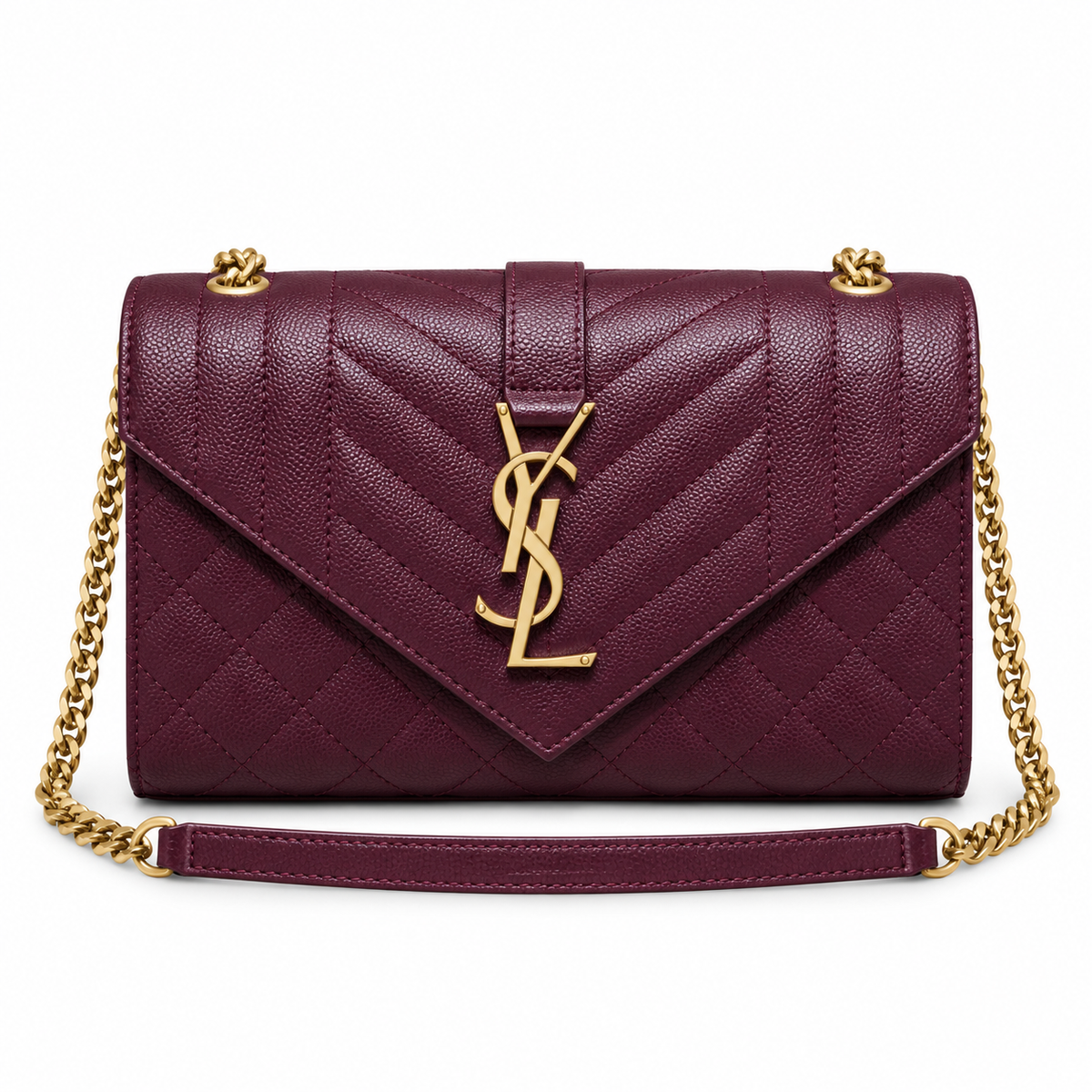 Saint Laurent Envelope Medium Chain Bag in Bordeaux Caviar Quilted Leather