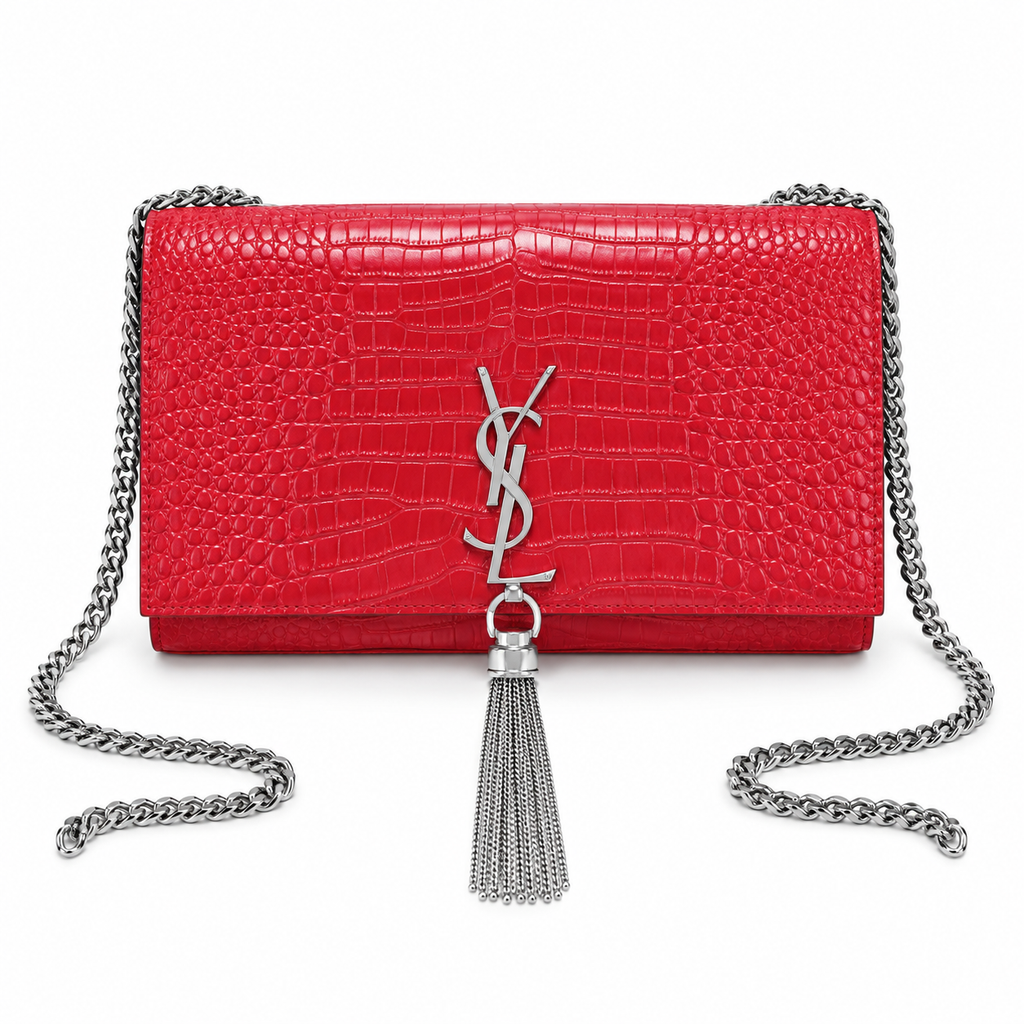 Saint Laurent YSL Kate Tassel Bag – Red Croc Silver
