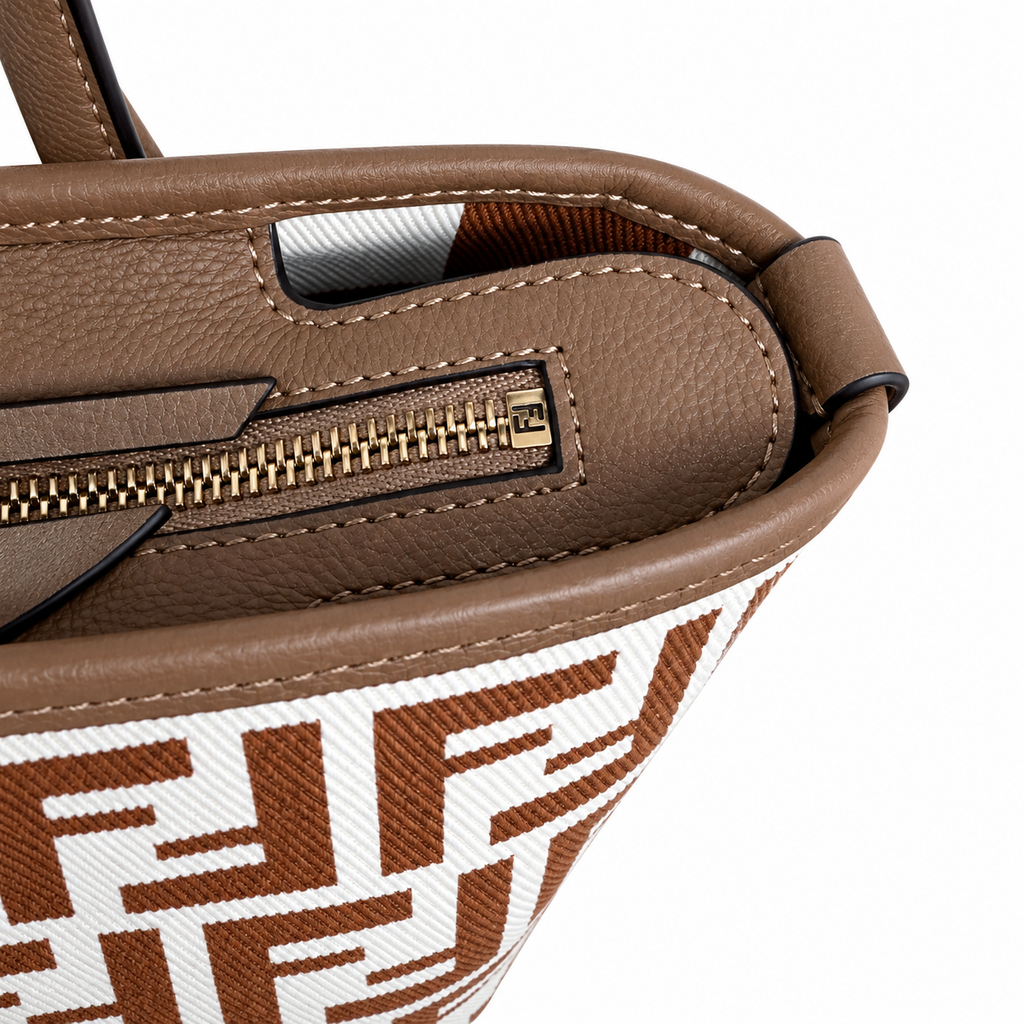 Fendi FF Medium Tote Bag – Jacquard Canvas & Leather Handles, Open Top, 23cm