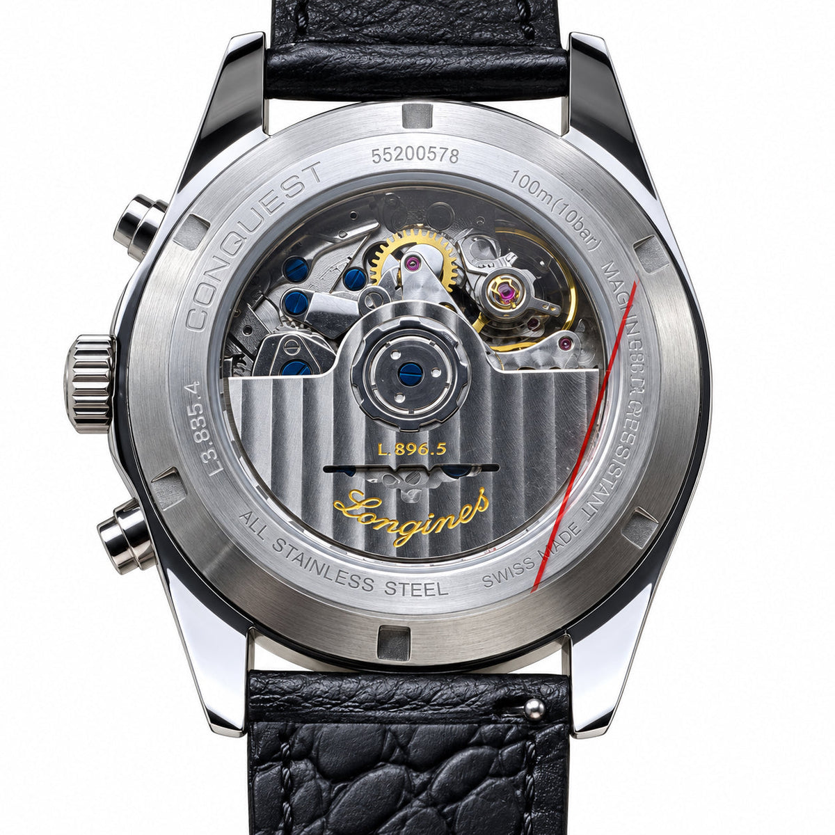 Longines Conquest Chronograph – Champagne Dial Black Bezel Leather Strap