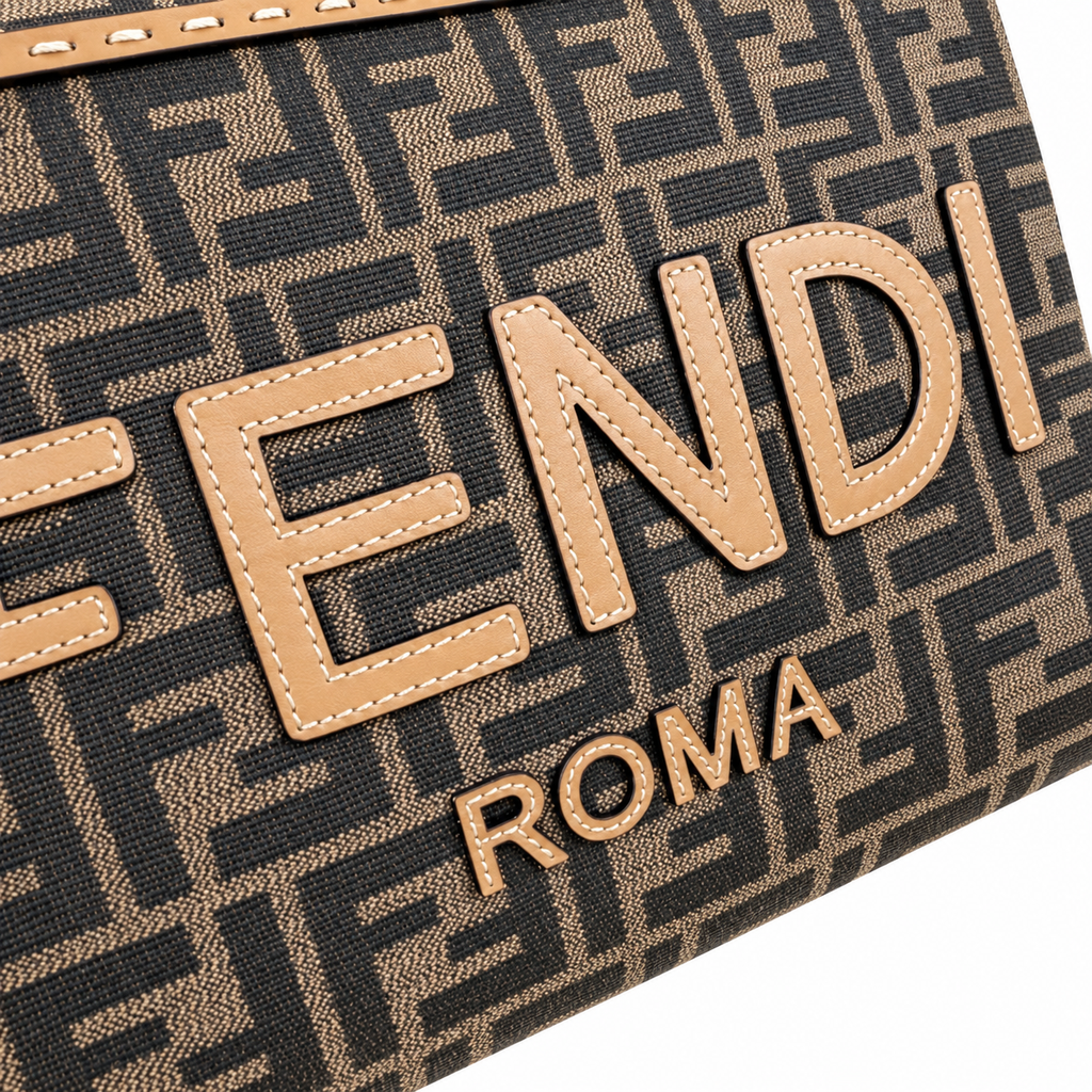 Fendi Sunshine Small Tote – FF Jacquard & Blush Calfskin Top Handle Bag