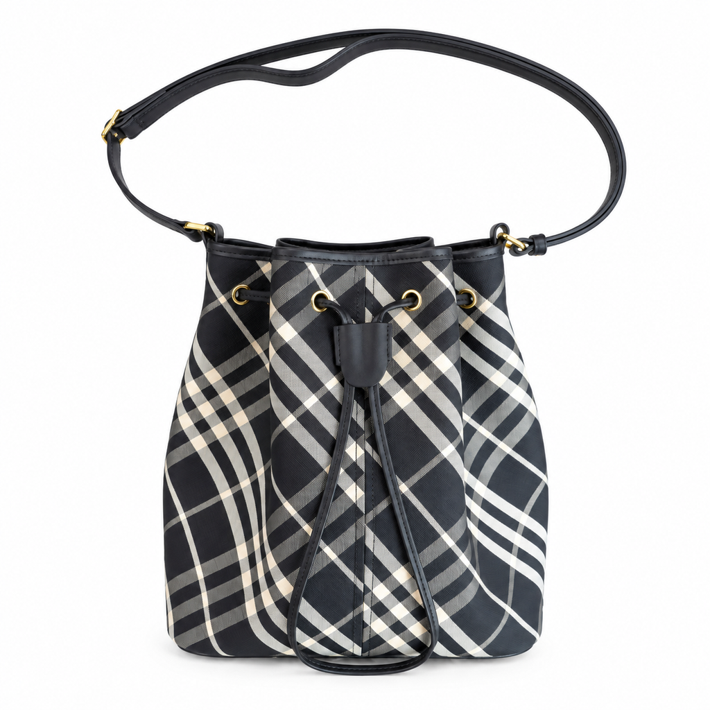 Burberry Heritage Black Check Bucket Bag