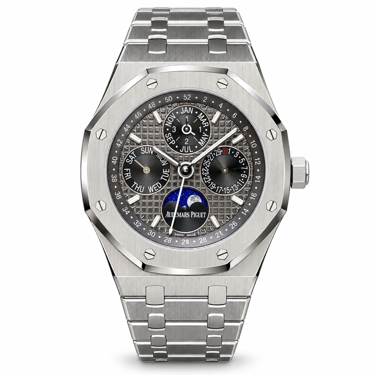 Audemars Piguet Royal Oak Perpetual Calendar Grey Dial Moon Phase Steel Watch