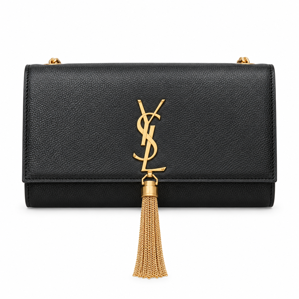YSL Saint Laurent Kate Chain Bag Black Grained Leather Gold YSL Monogram Tassel Chain Strap