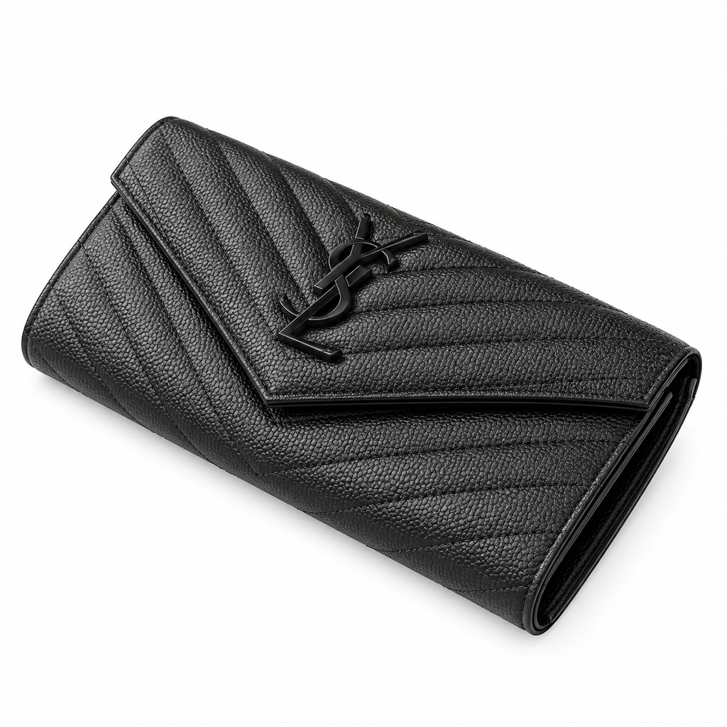 YSL Saint Laurent Monogram Large Flap Wallet Black