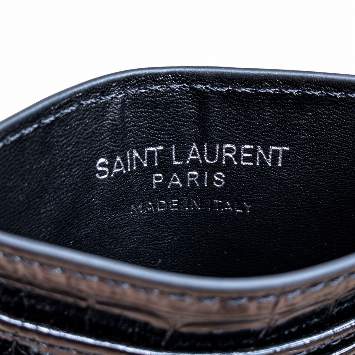 YSL Cassandre Card Holder – Black Croc Patent