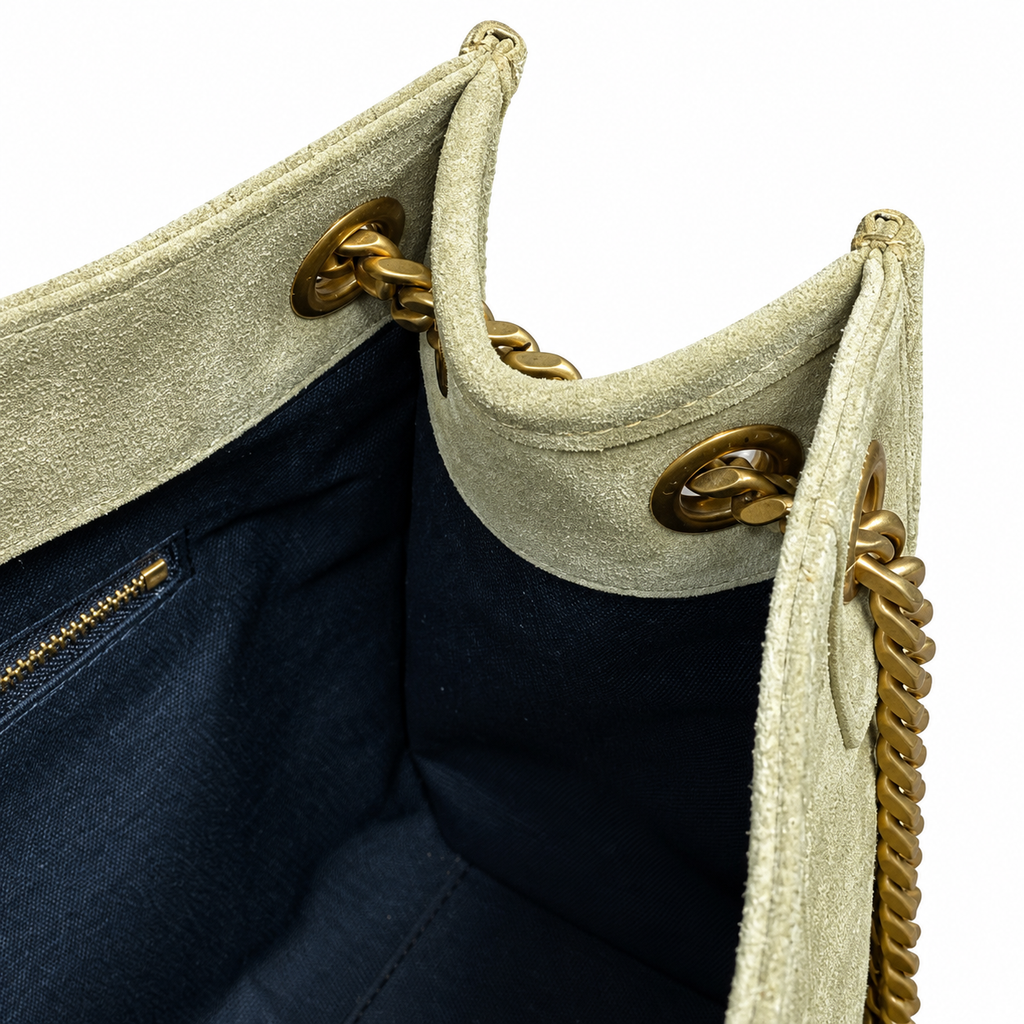YSL Niki Chevron Quilted Suede Tote Bag Light Green