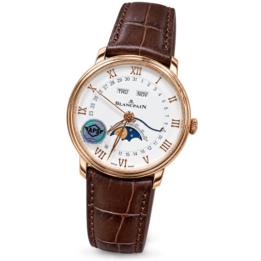 Blancpain Villeret Moonphase Full Calendar Rose Gold Brown Alligator Watch