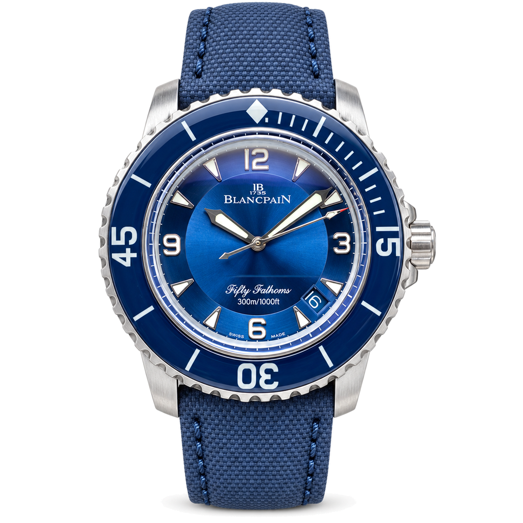 Blancpain Fifty Fathoms Blue Dial Ceramic Bezel NATO Strap Diver Watch