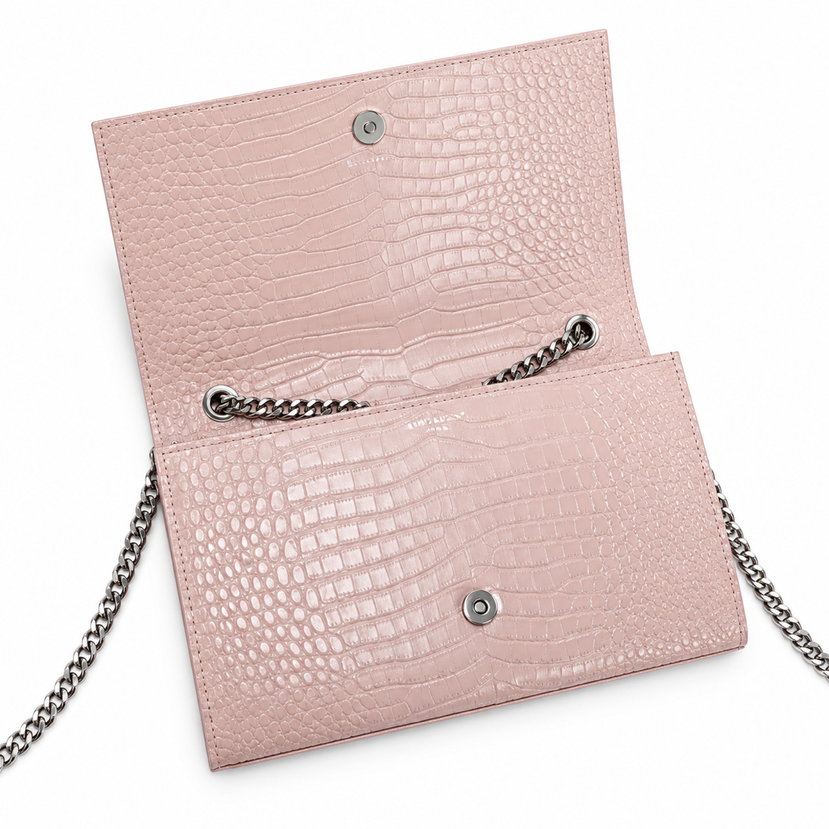YSL Kate Tassel Chain Bag – Blush Croc-Embossed Leather
