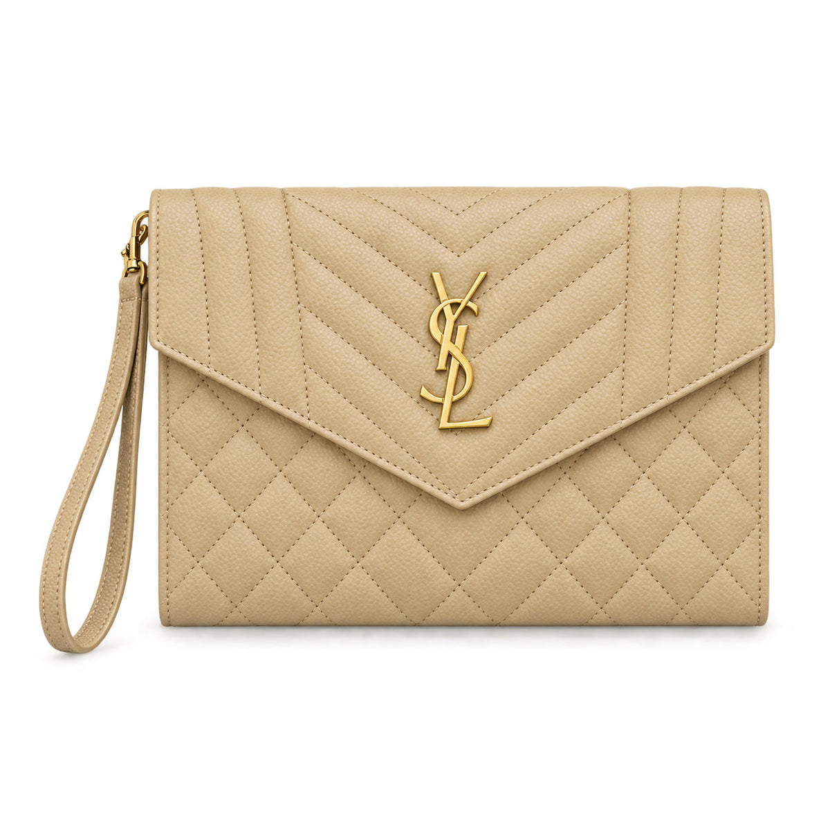 YSL Saint Laurent Envelope Clutch in Beige Quilted Leather