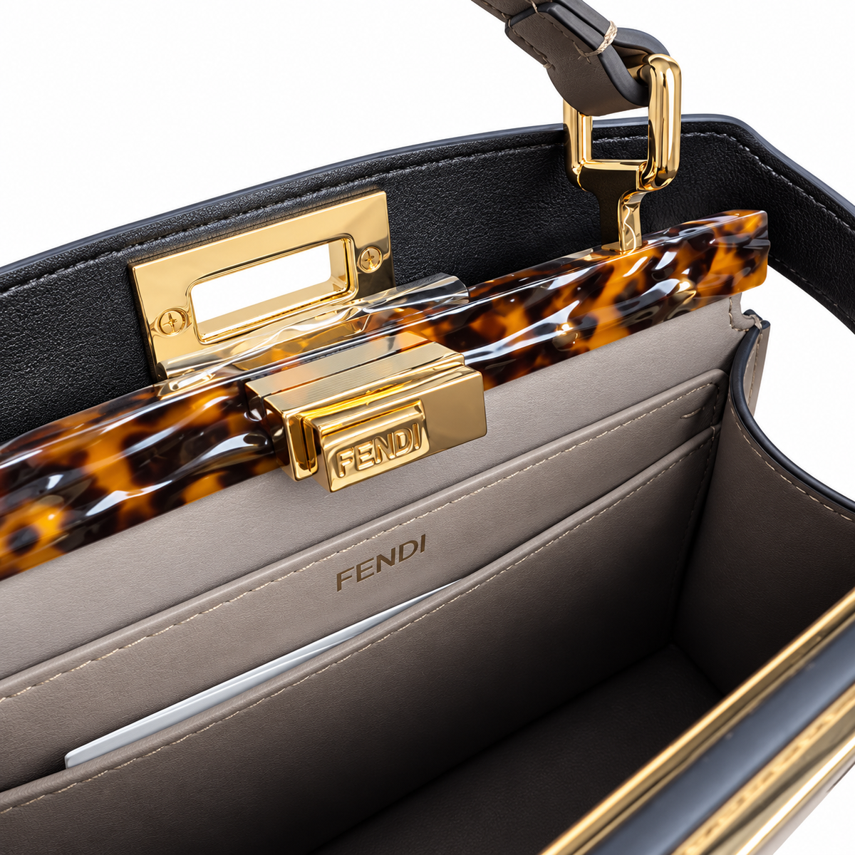 Fendi FF Logo Leather Vertical Crossbody Bag 11x21x27cm