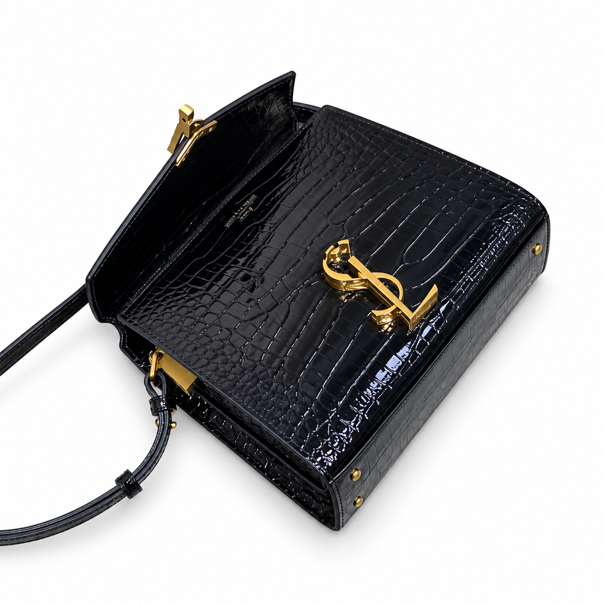 YSL Cassandra Bag – Black Croc Patent Leather