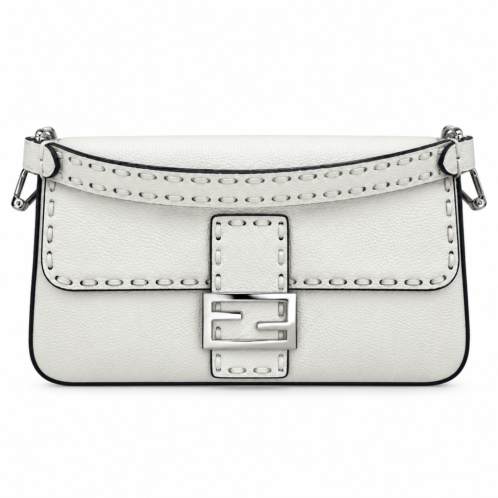 Fendi FF Shoulder Bag – Jacquard Canvas & Leather Trim, Buckle Closure, 26cm