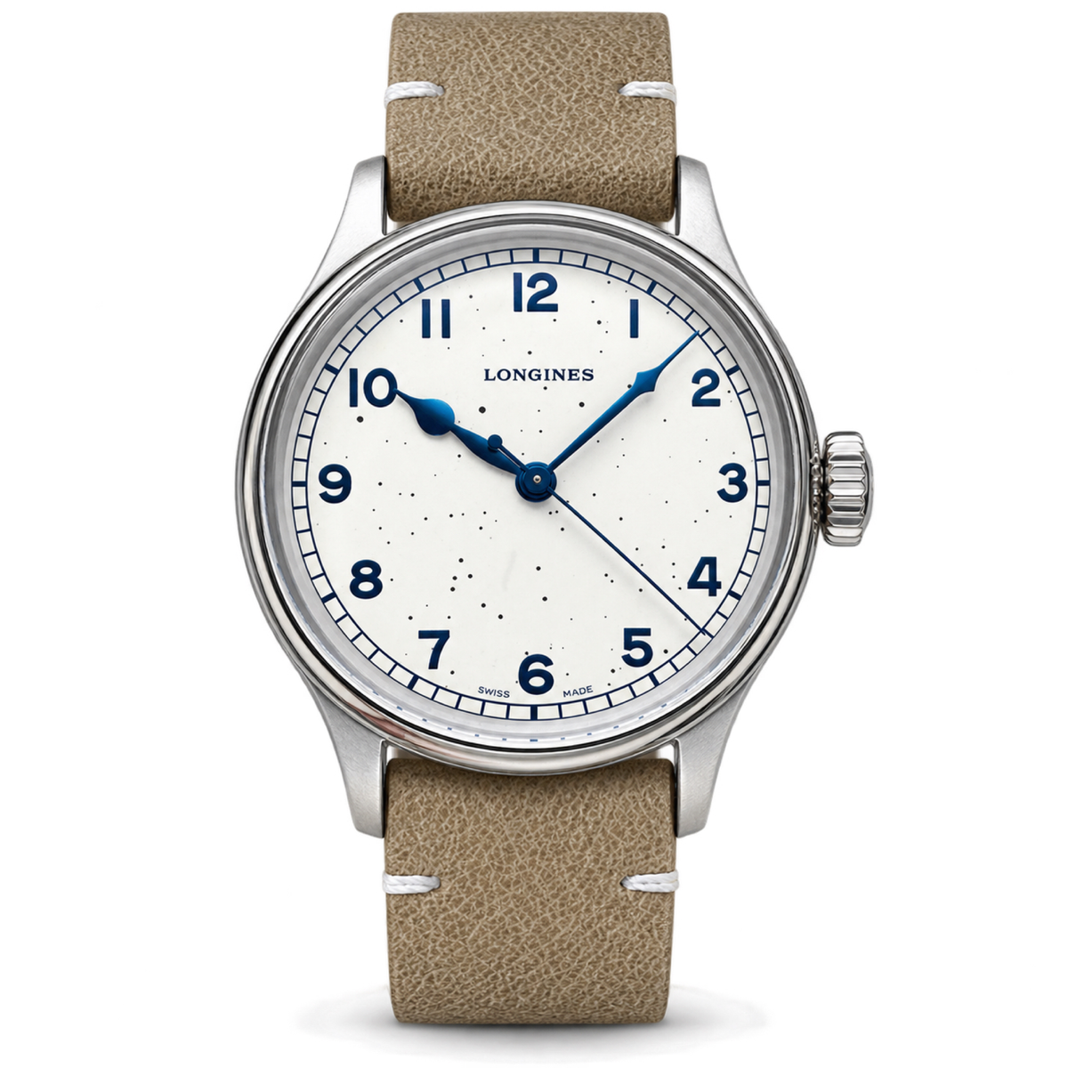 Longines Heritage Military watch with ivory speckled dial and sand leather strap