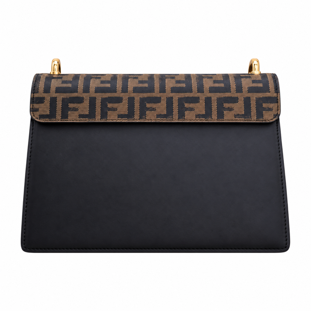 Fendi FF Hobo Shoulder Bag – Jacquard Canvas & Leather Trim, Flap Closure, 25cm
